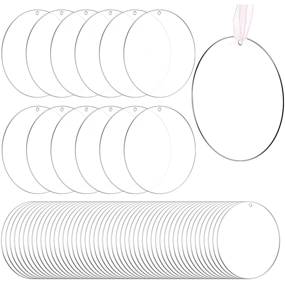 9717 100 Pcs 4 Inch Round Acrylic Blanks Ornament, Clear Disc Circle